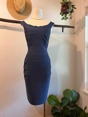 Herve Leger Quinn Washed Blue Bandage Off Shoulder Mini Dress Size Small
